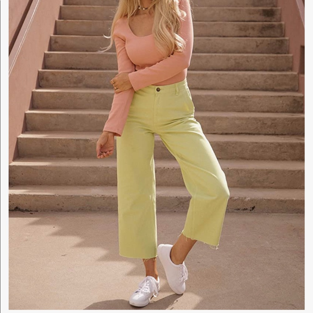 The Drop x Amber Fillerup - Green Crop Flare Jeans, size M